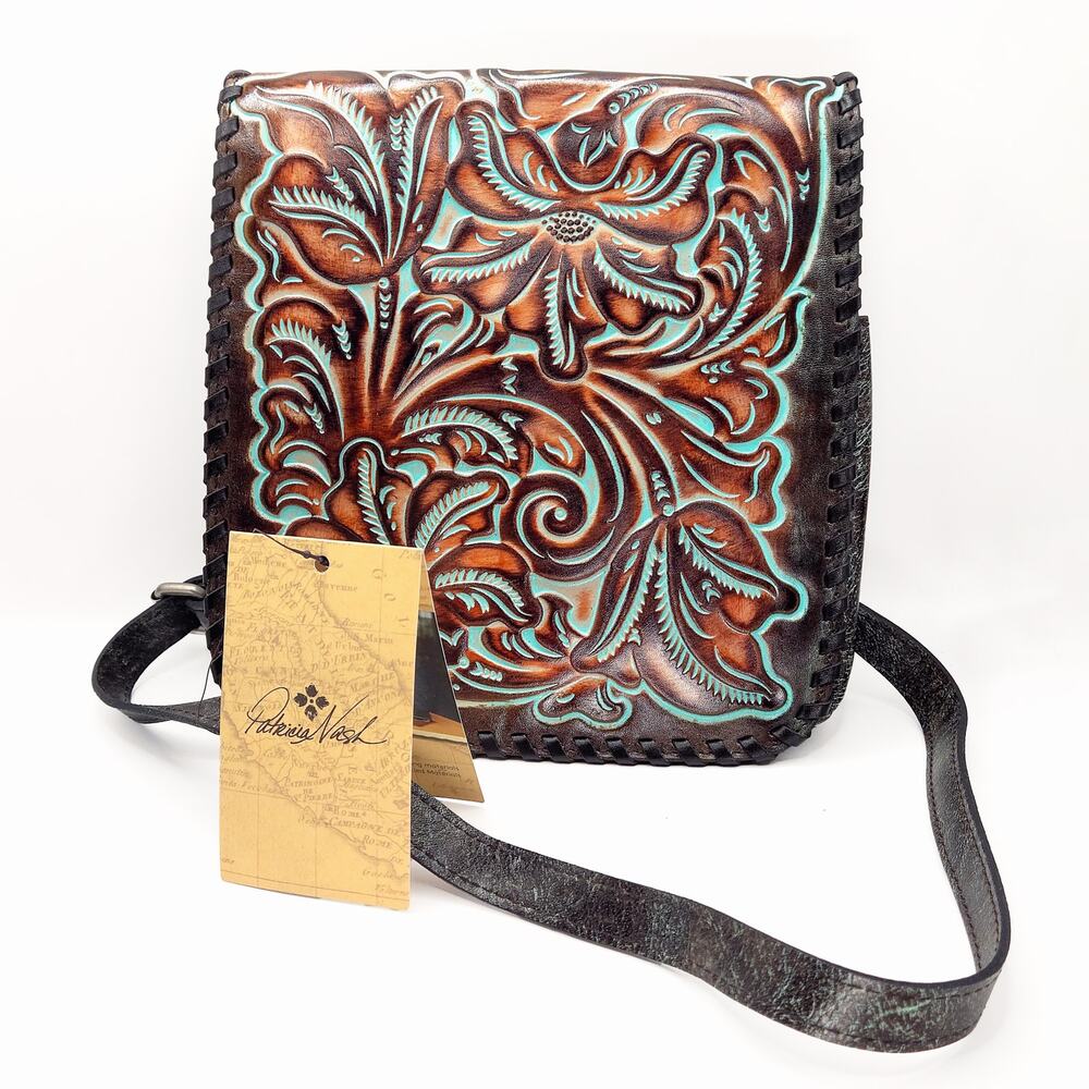 Patricia Nash Granada Crossbody Tooled Leather Brown Western Boho NWT